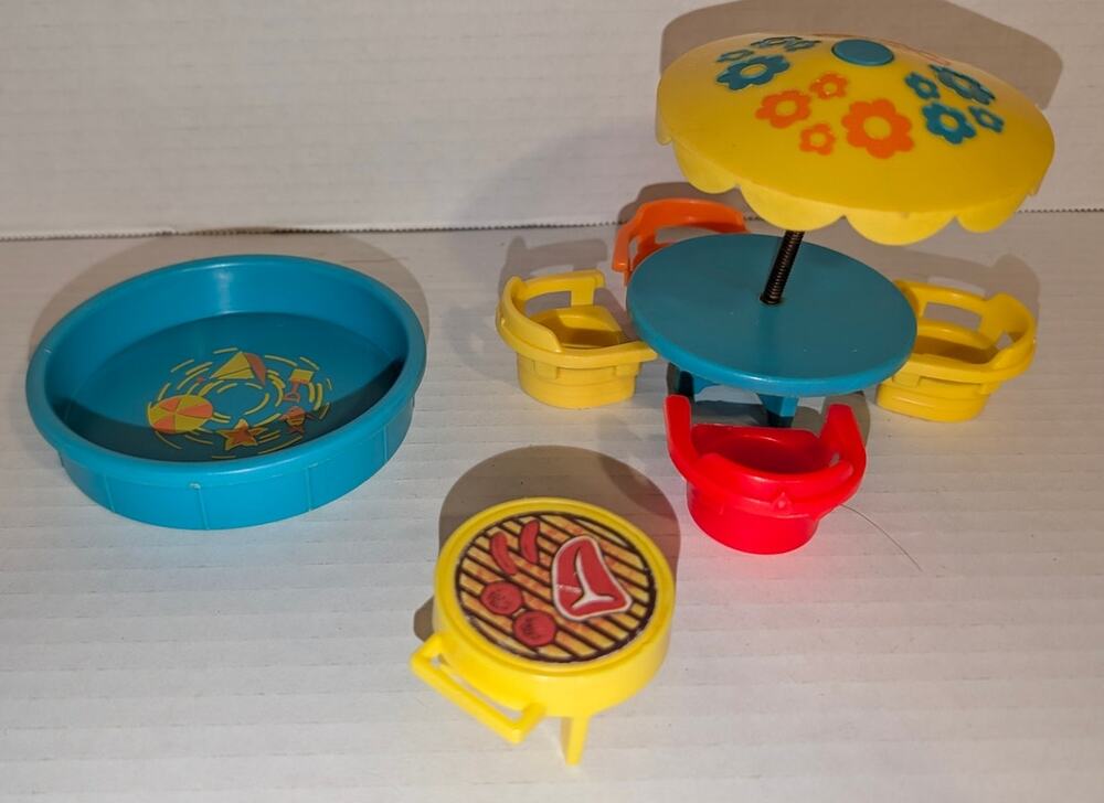 Vintage 1970's Fisher Price Little People Play Rooms Family Patio